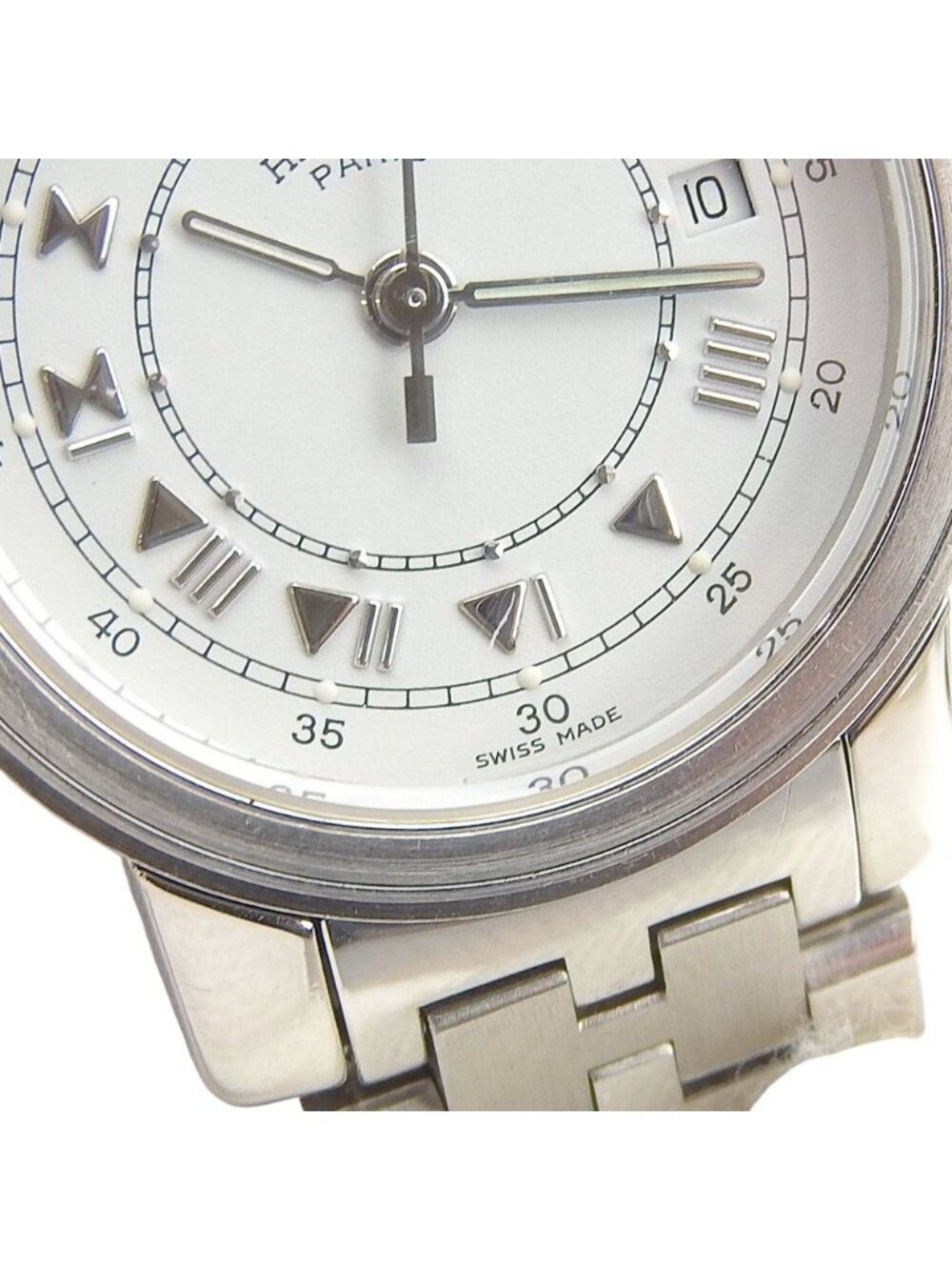Hermes Carrick Stainless Steel Quartz Analog Display White Dial Watch - Picture 7 of 8